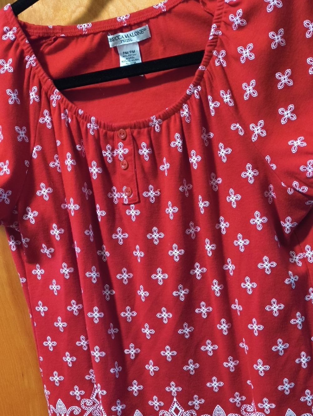 Rebecca Malone Red Short-Sleeve Embroidered Peasant Top